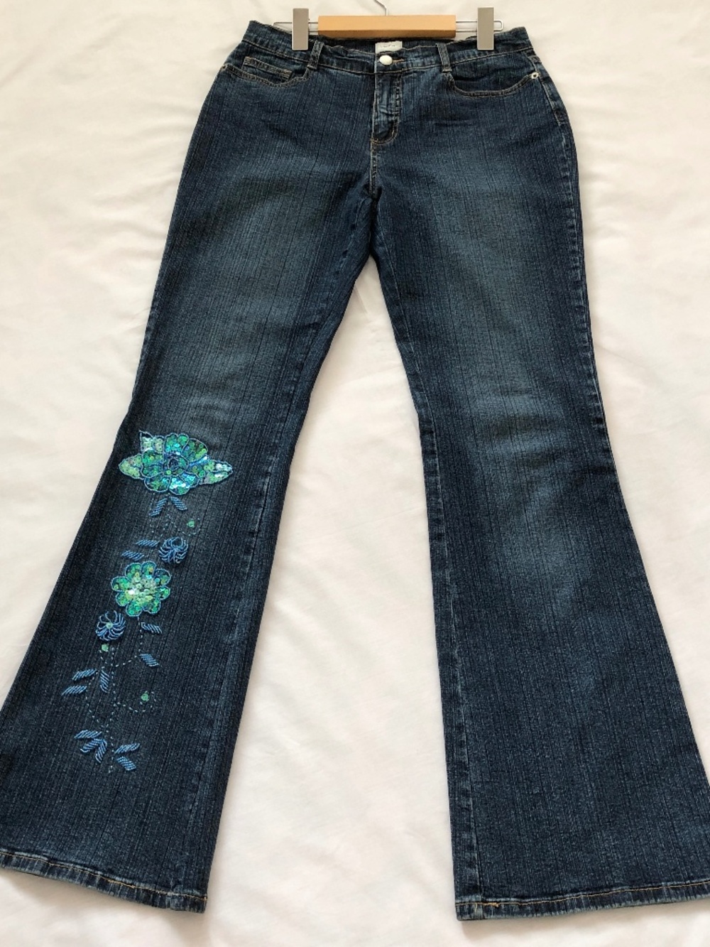 Laura Blue Denim Wide Leg Jeans With Embellishment
